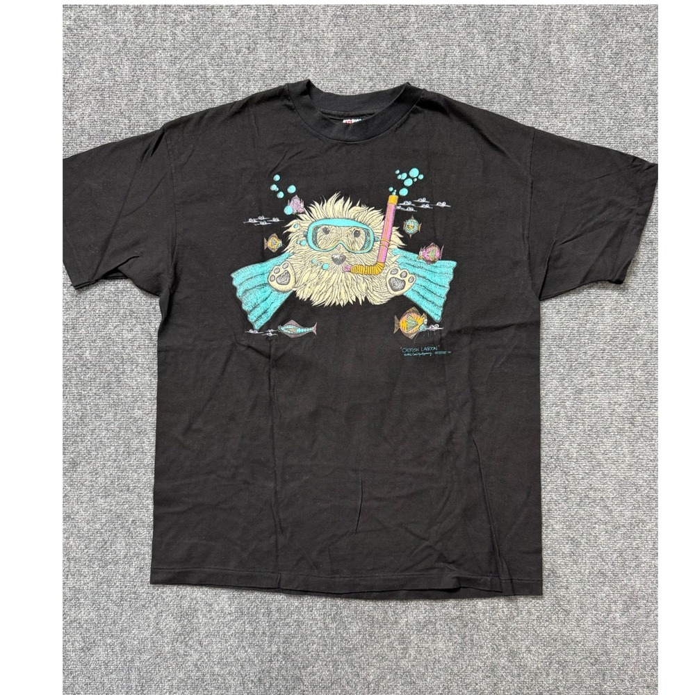 RARE 1992 Carol Montgomery Catfish Lagoon Tee Black XL USA VTG